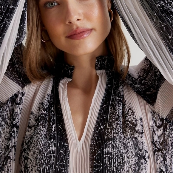 Anthropologie Sheer Black and Cream Blouse - Picture 4 of 9